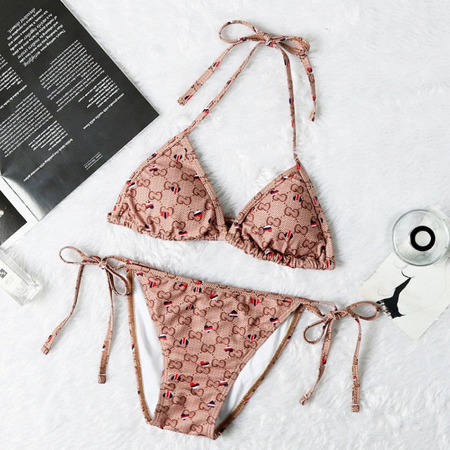 Brand Name Two Piece Swimsuit Just Arrivals STOCK Designer Bikini Triangle Print Swimwear 2020 Swimsuit Thong Bikini String
